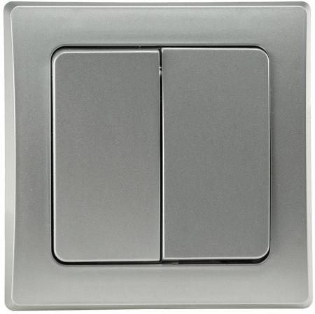 ChiliTec DELPHI 21108 Serien-Schalter 2-fach, 250 V, 10 A, Silber, Unterputz, inkl. Rahmen